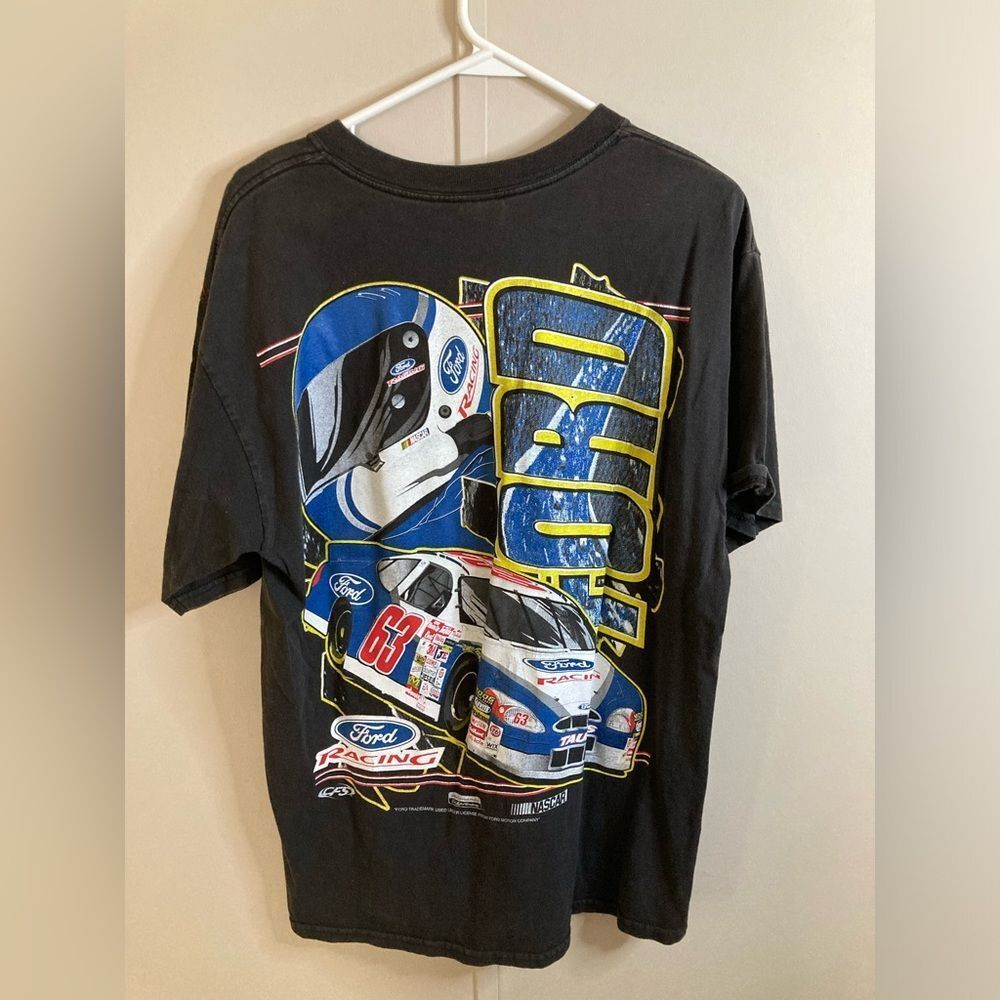 Vintage 90s NASCAR T Shirt #63 Unisex L Taurus Black Ford Racing Double Sided